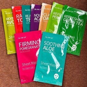 Glam up sheet mask skincare face beauty bundle of 9 masks